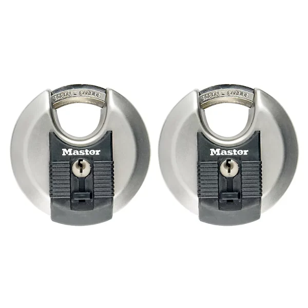 Castorama Lot De 2 Cadenas à Clé Master Lock Excell M40EURT Disque En Acier Inoxydable Ø70 Mm Hauteur De L’anse 16 Mm à prix imbattables 1